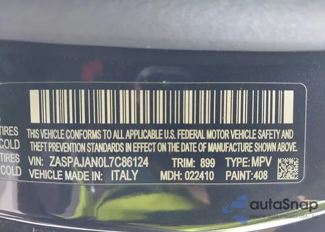 2020 Alfa Romeo Stelvio Rwd из США, поврежденный, VIN ZASPAJAN0L7C86124